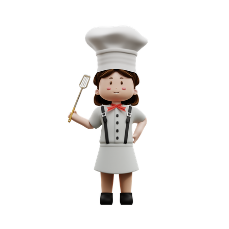 Female Chef Holding A Spatula  3D Icon