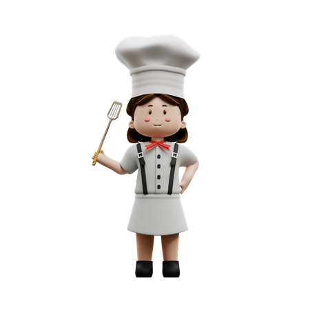 Female Chef Holding A Spatula 3D Illustration