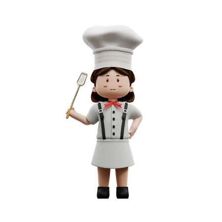 Female Chef Holding A Spatula 3D Illustration