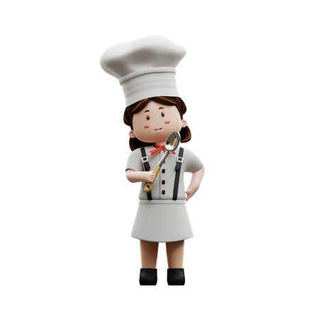 Female Chef Holding A Spoon  3D Illustration