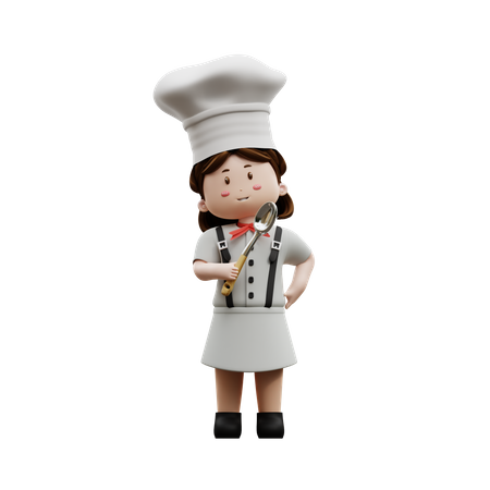 Female Chef Holding A Spoon  3D Illustration