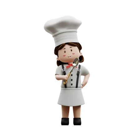 Female Chef Holding A Spoon  3D Illustration