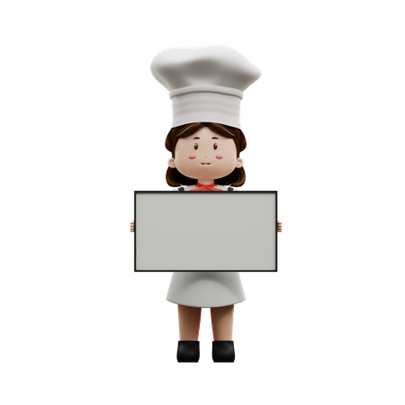 Female Chef Holding Blank Board  3D Icon