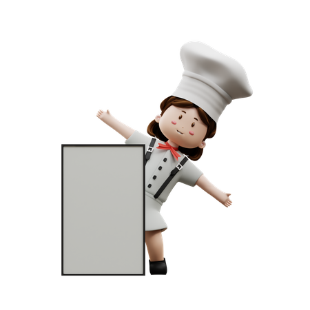 Female Chef Holding Blank Board  3D Illustration