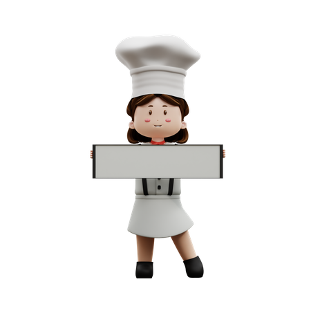 Female Chef Holding Blank Board  3D Illustration