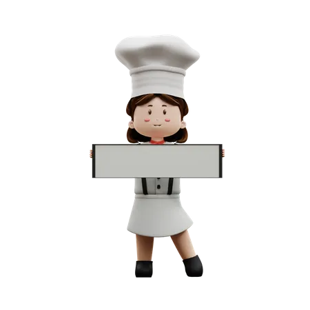 Female Chef Holding Blank Board  3D Illustration