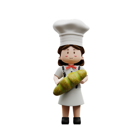 Female Chef Holding Bread  3D Illustration