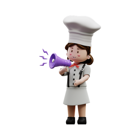 Female Chef Holding Megaphone  3D Icon