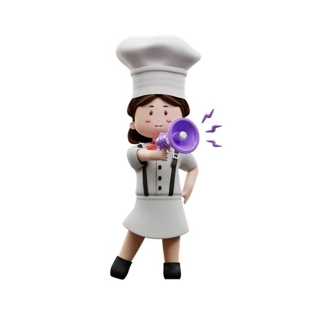 Female Chef Holding Megaphone  3D Illustration