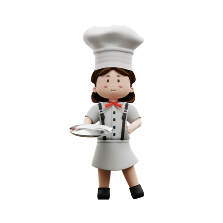 Female Chef Holding Plate  3D Illustration