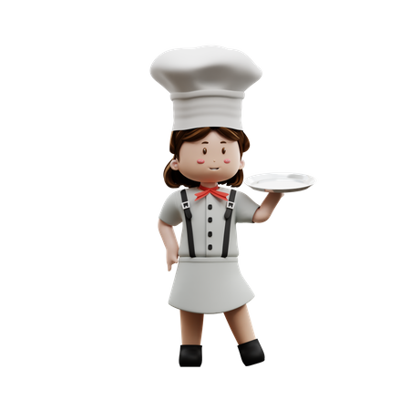 Female Chef Holding Plate  3D Illustration