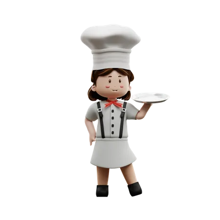 Female Chef Holding Plate  3D Illustration