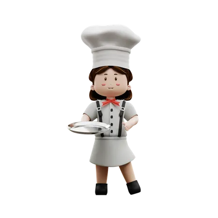 Female Chef Holding Plate  3D Illustration