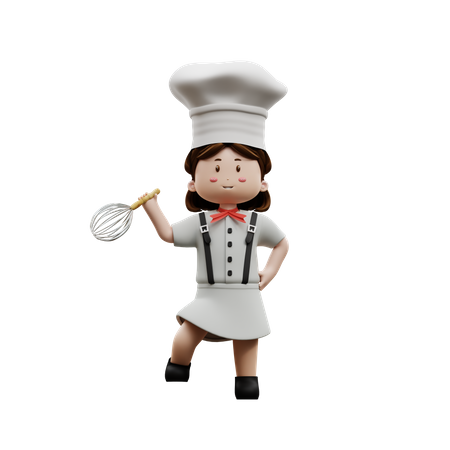 Female Chef Holding Shaker Wire  3D Icon