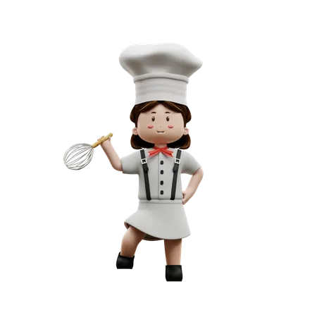 Female Chef Holding Shaker Wire  3D Illustration