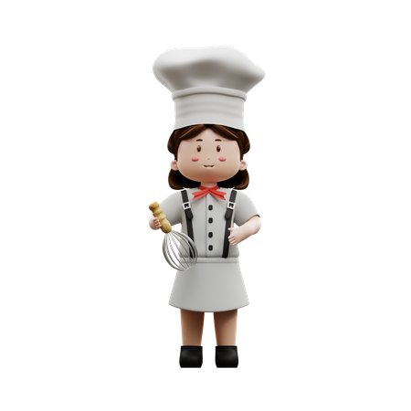 Female Chef Holding Shaker Wire  3D Illustration