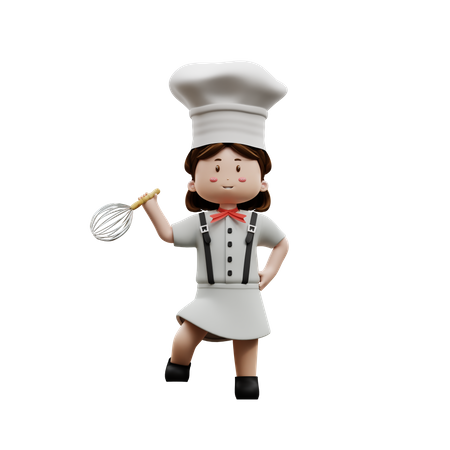Female Chef Holding Shaker Wire  3D Illustration