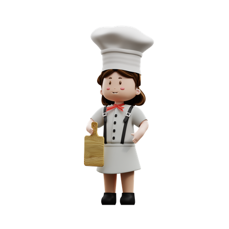 Female Chef Holding Wood Cutting  3D Illustration