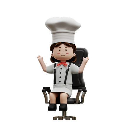 Female Chef Sitting On A Chair  3D Icon