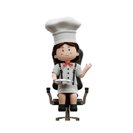 Female Chef Sitting On A Chair  3D Icon