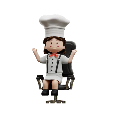 Female Chef Sitting On A Chair  3D Illustration