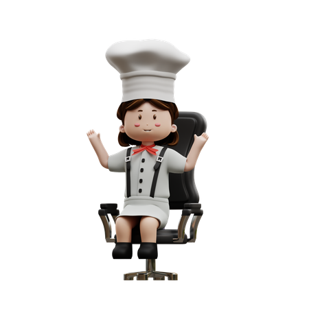 Female Chef Sitting On A Chair  3D Illustration