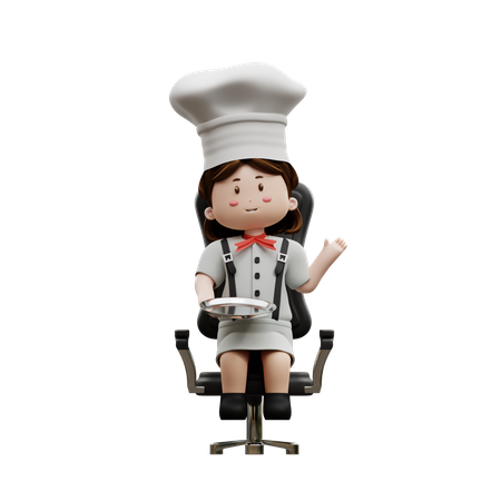 Female Chef Sitting On A Chair  3D Illustration