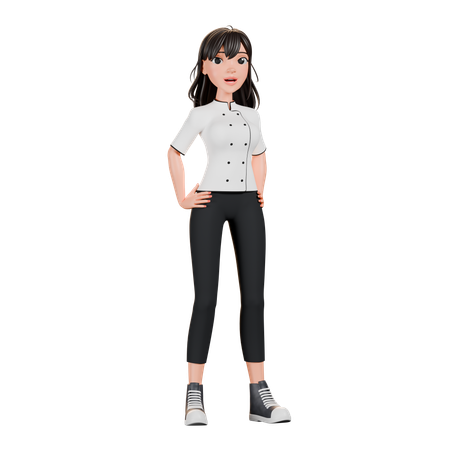 Female Chef Standing While Putting Hands On Waist  3D Illustration