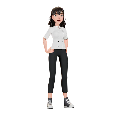 Female Chef Standing While Putting Hands On Waist  3D Illustration