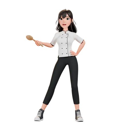 Female Chef Standing With Spatula  3D Illustration