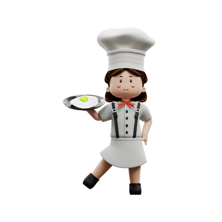 Female Chef With Fried Egg  3D Icon