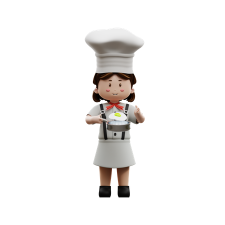 Female Chef With Fried Egg  3D Icon