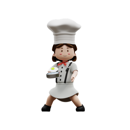 Female Chef With Fried Egg  3D Icon