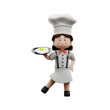 Female Chef With Fried Egg  3D Illustration