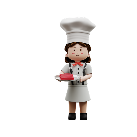 Female Chef With Sausage  3D Icon