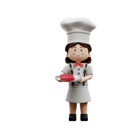 Female Chef With Sausage  3D Illustration