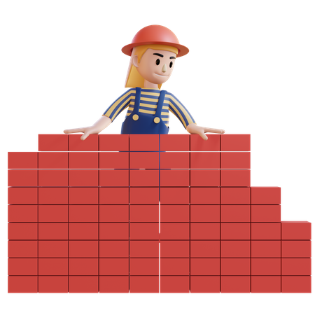 Female Construction worker building map  3D Icon