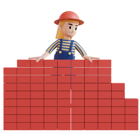 Female Construction worker building map  3D Illustration