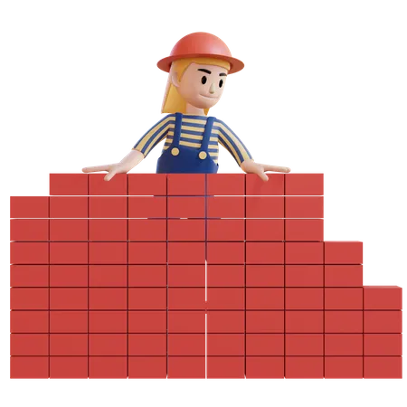 Female Construction worker building map 3D Illustration