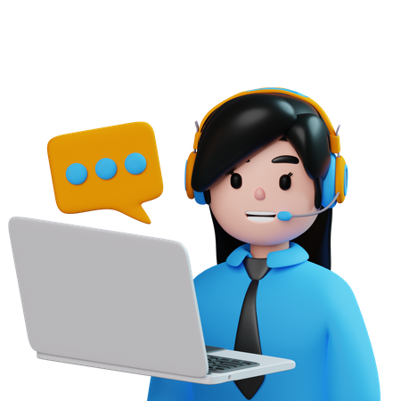 Female Costumer Service With Laptop  3D Icon