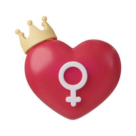 Heart With Crown And Female Symbol Icon For International Womens Day 3 D Illustration Feminism Independence Freedom Empowerment Activism For Women Rights 3D Icon