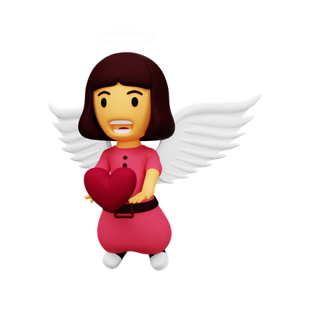 Female cupid holding heart  3D Icon