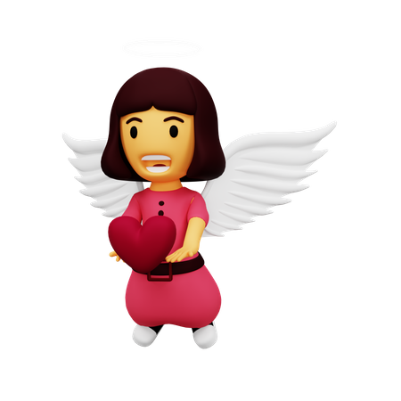 Female cupid holding heart 3D Illustration
