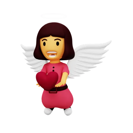 Female cupid holding heart  3D Illustration