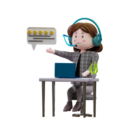 Female customer care agent asking to rate service 3D Illustration