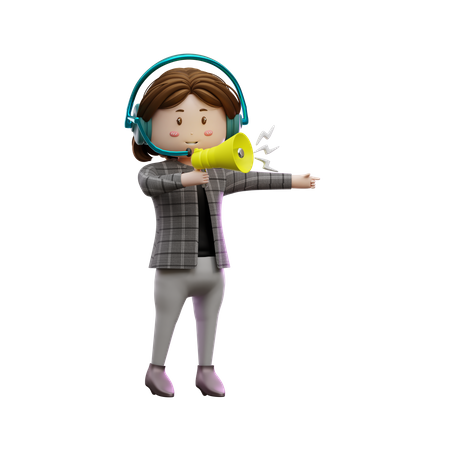 Female customer care agent doing megaphone announcement  3D Illustration