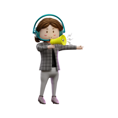 Female customer care agent doing megaphone announcement 3D Illustration