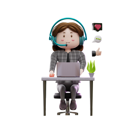 Female customer care agent working in office 3D Illustration