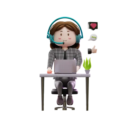 Female customer care agent working in office 3D Illustration