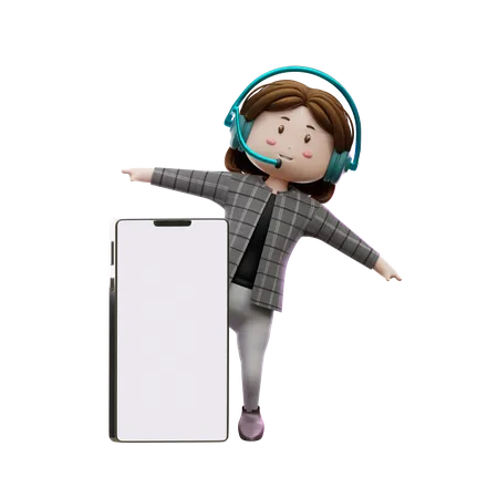 Female customer care consultant with smartphone  3D Illustration